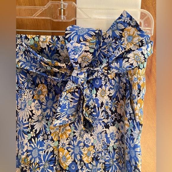 Fun Floral Blue and Yellow Pants with Tie/Bow - Picture 2 of 3